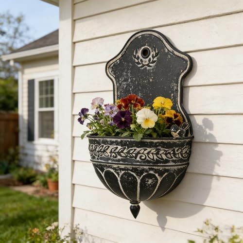 Vintage Rustic Wall Planter Distressed Decor Iron Hanging Plant Basket Shabby Metal Wall Mounted Flower Holder Pot Stand for Indoor Outdoor Home Balcony Patio Farmhouse Garden Decorative Bird Black - Image 5