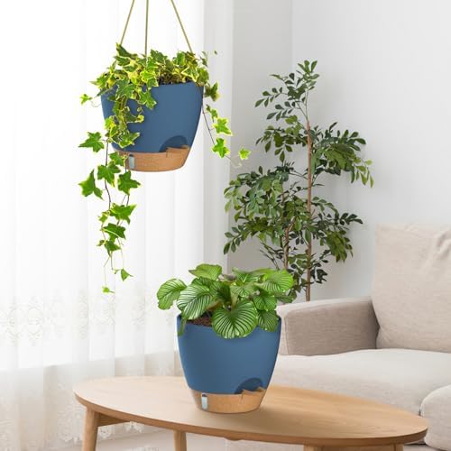 ZMTECH Hanging Planter 8 Inch, 2 Pack Hanging Baskets for Plants Indoor, Hanging Flower Pots with Drainage Hole, Visual Reservoir & Plant Hangers for Outdoor Garden Home Decor - Image 5