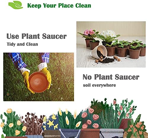 6 Pack 8 inch Plant Saucer Pot Trays, Heavy Durable Thicker Plastic Saucers Plant Trays for Indoor/Outdoor Plants, Fit Pots Within 6” Bottom Diameter, Terracotta - Image 3