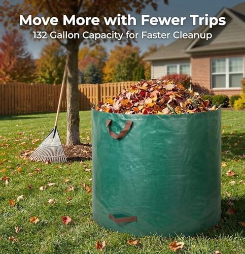 Professional 4-Pack 132 Gallon Gardening Bags for Lawn Yard, Extra Large Reusable Leaf Bags, Waste and Trash Container - Image 3