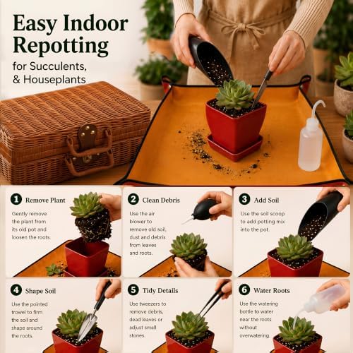 Succulent Tools w/Basket & Repotting Mat, Indoor Plant Care Gift for Women - Image 3