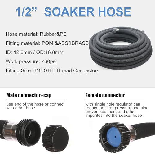 Taisia 1/2" Soaker Hose 75 ft Round Rubber Garden Soaker Hoses, Heavy Duty Drip Hose for Watering Irrigation, Water Seeper Soaker Hoses for Garden, Lawn and Plants - Image 2