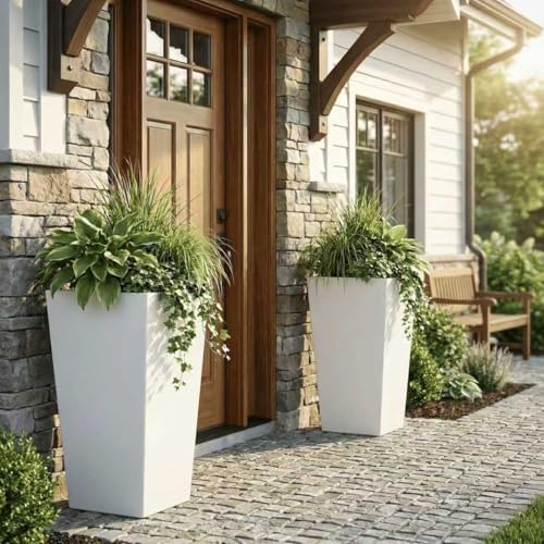 SnugNiture Taper Tall Planters 30 Inch Set of 2, Large Planter for Indoor Outdoor Plants, Modern Flower Pot Containers Large Decorative Tree Planter, White - Image 5