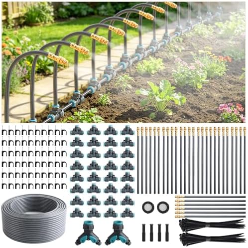 200FT 1/4" Quick-Connect Drip Irrigation System Kit, Automatic Garden Watering System with 32 Pcs Adjustable Spray Nozzles for Garden, Greenhouse, Yard, Lawn by Unknown