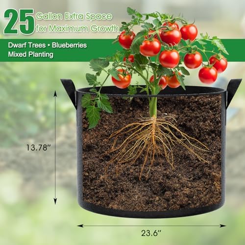 FEED GARDEN 25 Gallon Plant Grow Bags 8 Pack 300G Fabric Pots with Handles - Image 2