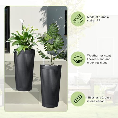 Self Watering Tall Planters Set of 2, Black Round - Image 4