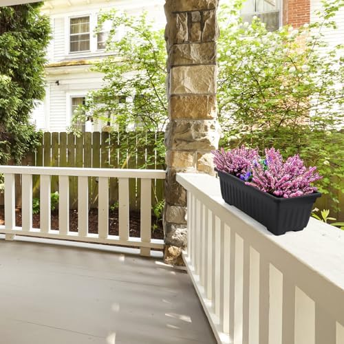 GREANER Rectangle Planters for Indoor Plants, 6 Pack 16.9x7.48 Inch Large Vegetable Flower Herb Window Boxes, Outdoor Plastic Growing Pots with Tray for House Windowsill Balcony Garden Use (Black) - Image 5