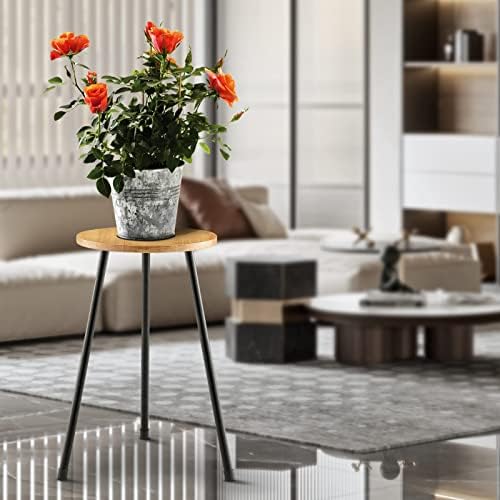 KINNARY Tall Plant Stand, Mid Century Wood Indoor Plant Stand Plant Table for Flower Pots, Metal Plant Holder, Modern Home Decor Small Round Side End Table (11.8"x20") - Image 7