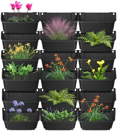 Vertical Garden Planter,13 inch Wall Mounted Planter for Patio Indoor Outdoor Decor, Garden Self Watering Pot Balcony Plant Vegetable Fruit Herb Hanging Pocket Holder Flowerpot (18, Black) by kunghei