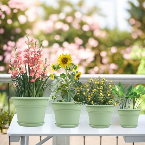 Pottiffe Plant-Pots-Planters-Indoor-Outdoor, 8 inch 4 Pack Green - Image 7