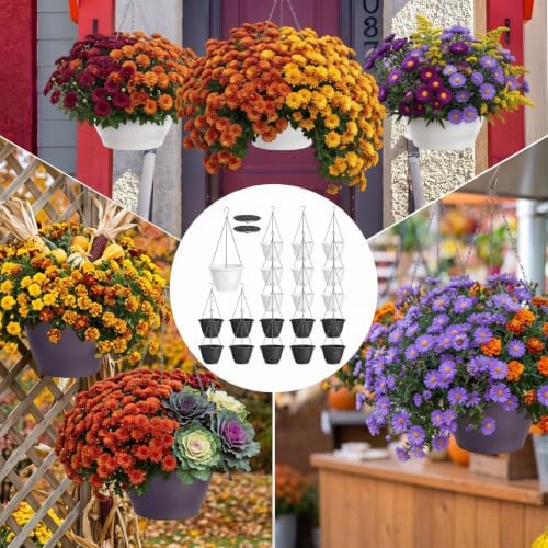 40 Pcs 10 Inch Plastic Hanging Planter Bulk Self Watering Hanging Baskets for Plants with Holes and Chain Plant Pot Outdoor Indoor Planter for Garden, Balcony, Porch, Patio Decor - Image 6