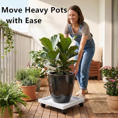 14.2 Inch Square Rolling Plant Caddy Saucer with Wheels, Heavy Duty Wheeled Planter Stand for Potted Plant, Coaster Roller Base Tray with Casters, Flower Pot Dolly Holder for Indoor Outdoor - Image 6