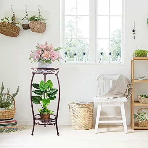 Plant Stand Indoor Outdoor,2 Tiers 27.1'' Metal Tall Plant Stands,Iron Corner Flower Pot Holder, Plant Rack,Display Shelf Racks for Home Garden Office -Brown - Image 6