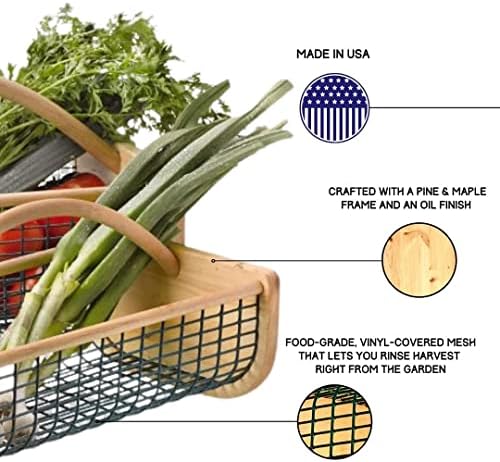 Gardener's Supply Company Large Garden Harvest Basket | Versatile Gardening & Vegetable Gathering Hod | Natural Smooth Pine - Maple Frame and Coated Mesh | 9"L x 11"W x 11"H - Image 4