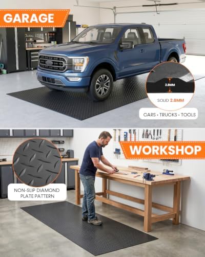 SEAL 4 x 6 FT Premium Garage Floor Mat, Solid 2.8mm Thick Lay-Flat Black Commercial Grade Heavy Duty Parking Mat for Golf Cart, Workbench, ATV, Water/Stain Resistant Runner (Embossed Diamond Plate) - Image 3