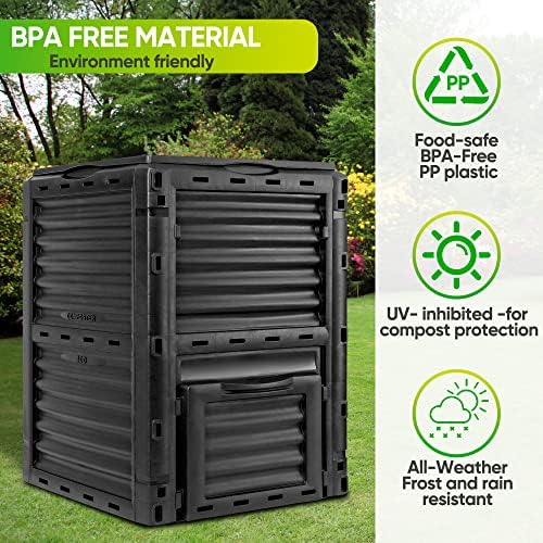 Large Garden Compost Bin, 80 Gallon (300L) Outdoor Composter Tumbler from BPA-Free Material for Fast Creation of Fertile Soil, Lightweight, Easy Assembly and Kitchen Waste Composting - Image 2