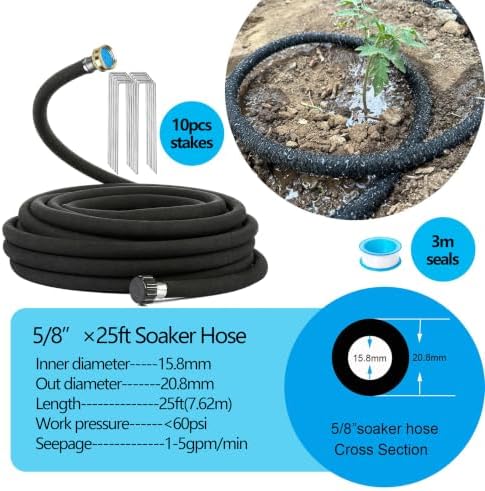 AMRITA Soaker Hose 5/8" 25FT 1 Pack Garden Drip Hoses Aluminum Couplings - Image 4