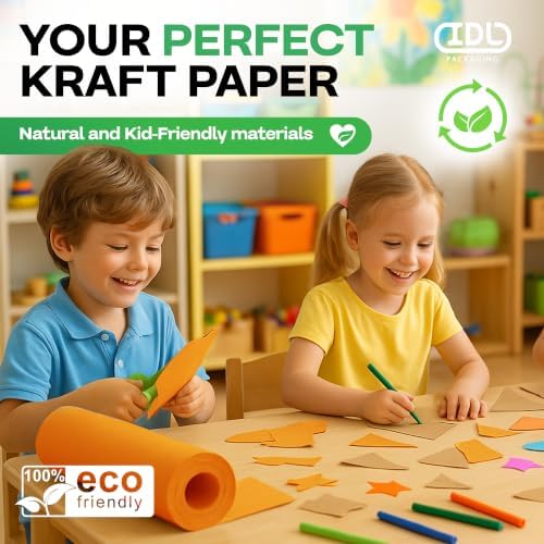 48" x 1200" (100 ft) Orange Kraft Paper Roll, Pack of 4 - USA-Made Quality Craft Paper for Gift Wrapping, Kids' Arts & Crafts, School Projects - 100% Recycled, 50 lb Natural Material by IDL Packaging - Image 5