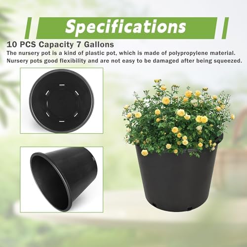 HOSTIC 7 Gallon pots for Plants 7 Gallon Flexible Nursery Pots Gallon Pot with Drainage Holes Plastic Plant Large Container Suitable for Indoor Outdoor Vegetables Flowers Plants 10 PCS - Image 3