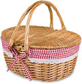 Wicker Picnic Basket with Lid and Handle Sturdy Woven Body with Washable Plaids Liner,Red by RURALITY