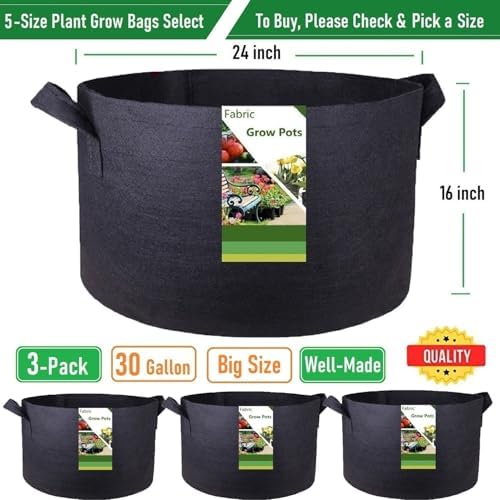 3-Pack 30 Gallon Thickened Plant Grow Bags Large (24x16 in) Heavy Duty Garden Bag Fabric Plant Pots for Tomato,Potato Planter,Flower Pots,Herbs Veggies Planting,Barrel Planter,Leaf Bag,Yard Waste Bags - Image 4