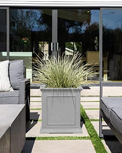 Veradek Brixton Series Cube Plastic Planter - Square Planter for Indoor or Outdoor Patio/Front Porch | Durable All-Weather Use w/Drainage Holes | Classic Estate Design for Flowers, Tall Plants, Trees - Image 5