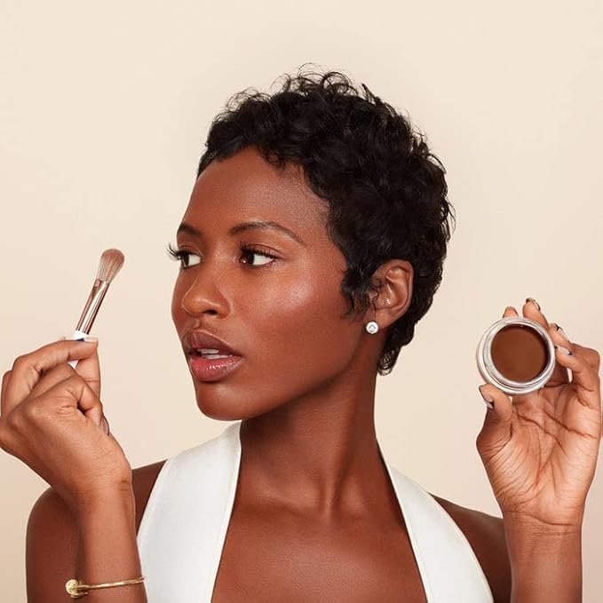 Monika Blunder Beauty - Hybrid Cream Brush - Clean Beauty Synthetic Duo-Fiber in White and Rose Gold - Hybrid Face - Non-Toxic, Vegan, Cruelty-Free, Clean Makeup