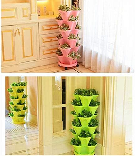 6 Tier Stacking Flower Pot Tower Stackable Vertical Plastic Garden Planter Vegetable Flower Strawberry Planter Pot-with Strawberry Seed and Garden Tool Set and Watering Can - Image 4