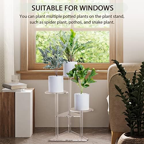 Sumerflos Acrylic Corner Plant Stand 3 Tier - Clear Indoor Plant Shelf Plant & Flower Display Rack Pot Holder for Living Room Balcony Window Modern - Image 5