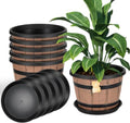 10 Inch Whiskey Barrel Planters with Drainage Holes & Saucer, 5 Pack Plastic Plant Pots with Wine Barrel Design, Flower Pots for Indoor Outdoor Balcony by Unknown
