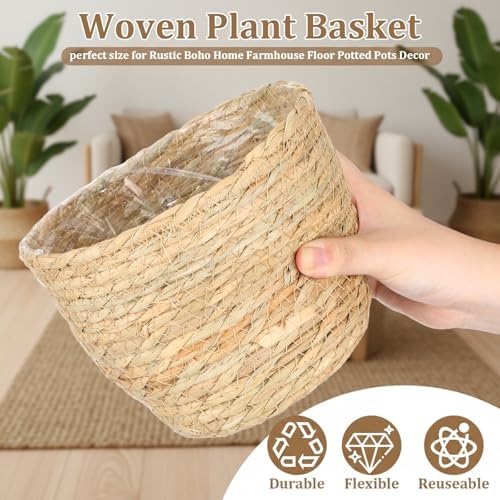 AceOrbit 12 Pcs Wicker Plant Basket Bulk with Liners Woven Planter Baskets Bulk for Indoor Outdoor Seagrass Plants Woven Wicker Baskets for Flower Pots Cover and Room Decor (Medium,Rustic) - Image 5