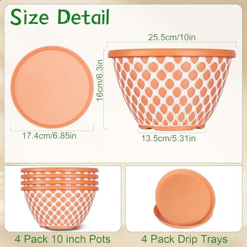 Nooulap 10 Inch Flower Pots Outdoor Indoor, 4 Pack - Image 3