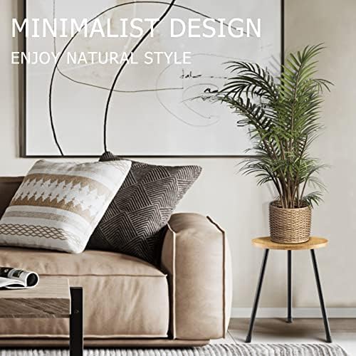 KINNARY Indoor Plant Stand, Mid Century Wood Plant Stand Plant Table for Flower Pots, Tall Metal Plant Holder, Modern Home Decor Small Round Side End Table (11.8"x16") - Image 4