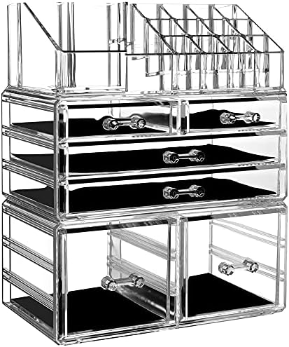 Cq acrylic 3 Pack Clear Make Up Organizers for Vanity,Stackable 6 Drawers Make Up Organizer,Cute Desk Organizer for Vanity Jewelry,Hair Clip,Beauty,Skincare Product Dresser Acrylic Drawer Organizer by Cqacrylic