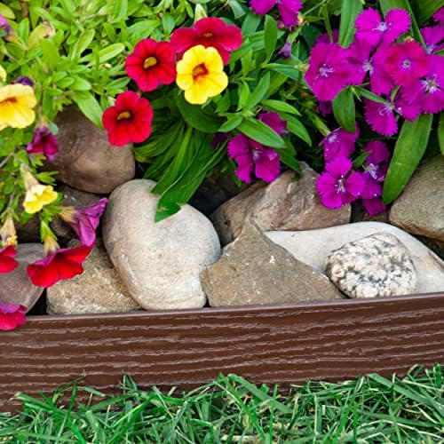 EasyFlex Tall Wall No-Dig Landscape Edging with Anchoring Spikes, 2.5 in. Tall Straight Top Plastic Garden Border with Woodgrain Texture, 40 Foot Kit, Brown (3220BRE-40C) - Image 5