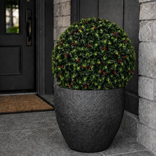 3rd Street Inn Topiary Ball - 19" Artificial Topiary Plant - Indoor/Outdoor Artificial Plant Ball (1, Holly) - Image 2