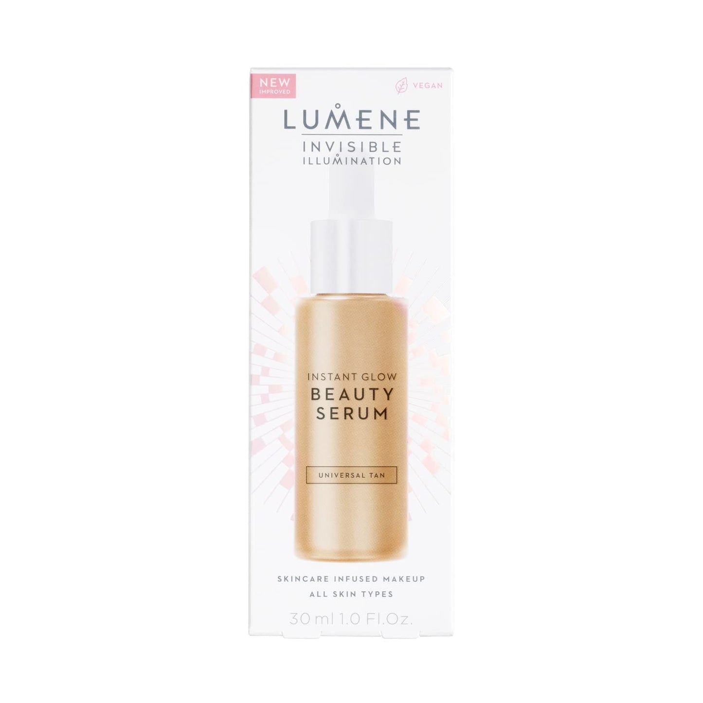 Lumene Invisible Illumination Instant Beauty Glow Serum - Sheer-Coverage Face Makeup + Brightening Serum - Infused with Nordic Algae and Vitamin E for Instant Radiance - Universal Tan (30ml)