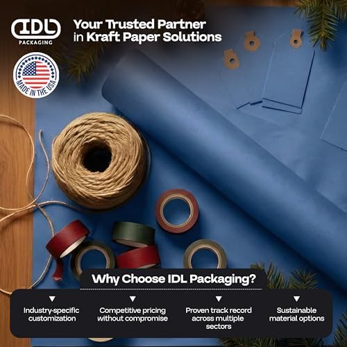 24" x 1200" (100 ft) Blue Kraft Paper Roll, Pack of 4 - USA-Made Quality Craft Paper for Gift Wrapping, Kids' Arts & Crafts, School Projects - 100% Recycled, 50 lb Natural Material by IDL Packaging - Image 7