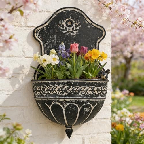 Vintage Rustic Wall Planter Distressed Decor Iron Hanging Plant Basket Shabby Metal Wall Mounted Flower Holder Pot Stand for Indoor Outdoor Home Balcony Patio Farmhouse Garden Decorative Bird Black by Unknown