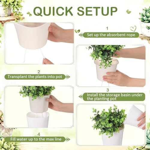 Ziliny 18 Pcs Self Watering Pots Plastic Plant 3 Sizes Flower Plant Pot with Inner White Flower Pots for Indoor House Plants Plastic Self Watering Pot for Herbs Flowers (S,M,L) - Image 5