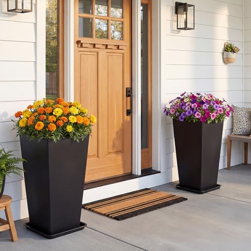 PASAMIC 30 Inch Outdoor Planters Set of 2, Large Tall Planters with Drainage Holes, Weather Resistant Flower Pots for Indoor & Outdoor Plants, Front Porch, Patio, Balcony, Garden, Black - Image 3