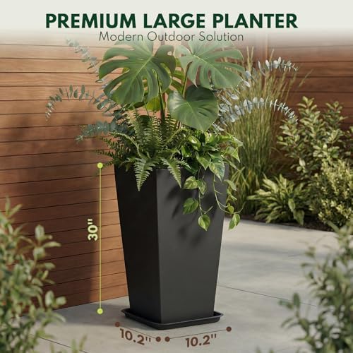 PASAMIC 30 Inch Outdoor Planters Set of 2, Large Tall Planters with Drainage Holes, Weather Resistant Flower Pots for Indoor & Outdoor Plants, Front Porch, Patio, Balcony, Garden, Black - Image 2