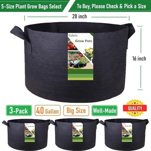 3-Pack 40 Gallon Thickened Plant Grow Bags Large (28x16 in) Heavy Duty Garden Bag Fabric Plant Pots for Potato,Tomato Planter,Herbs Veggies Planting,Flower Pots,Barrel Planter,Leaf Bag,Yard Waste Bags - Image 4