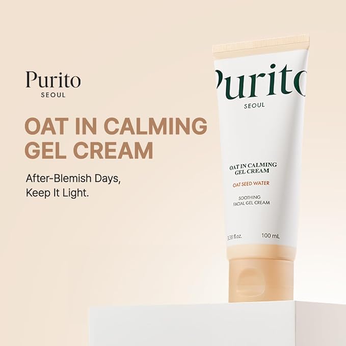 PURITO Oat In Calming Gel Cream, 77% Oat Seed Water Lightweight Water-Gel Face Moisturizer, Non-Comedogenic, Fragrance-Free, Vegan Korean Skincare, Sensitive & Blemish-Prone Skin, 100 mL