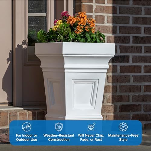 Step2 Atherton Square Planter, Large Planters for Outdoor Plants, Gardening and Flower Pot for Patio or Porch, Efficient Drainage, Durable Plastic, White, 2-Pack - Image 5