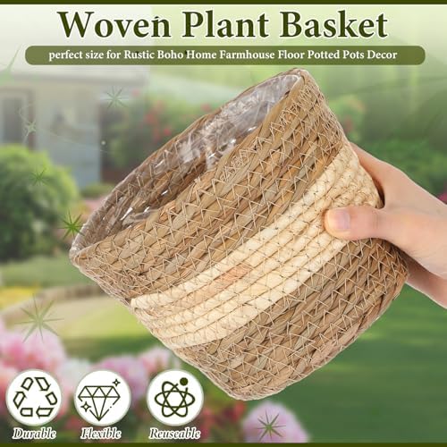 AceOrbit 12 Pcs Wicker Plant Basket Bulk with Liners Woven Planter Baskets Bulk for Indoor Outdoor Seagrass Plants Woven Wicker Baskets for Flower Pots Cover and Room Decor (Mixed Size,Bohemian) - Image 4
