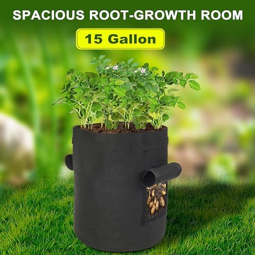 4-Pack 15-Gallon Grow Bags with 2 Flaps and Reinforced Handles,Non-Woven Potato Grow Bags, Heavy-Duty Thickened Aeration Fabric Pots for Potatoes, Tomatoes, Flowers, and Vegetables - Image 6