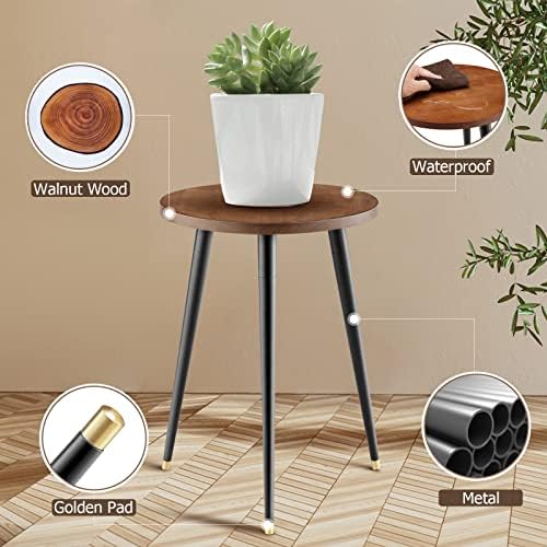 KINNARY Plant Stand Indoor, Mid Century Wood Plant Stand Plant Table for Flower Pots, Heavy Duty Metal Tall Plant Holder, Modern Home Decor Small Round Side End Table (11.8"x16") - Image 5