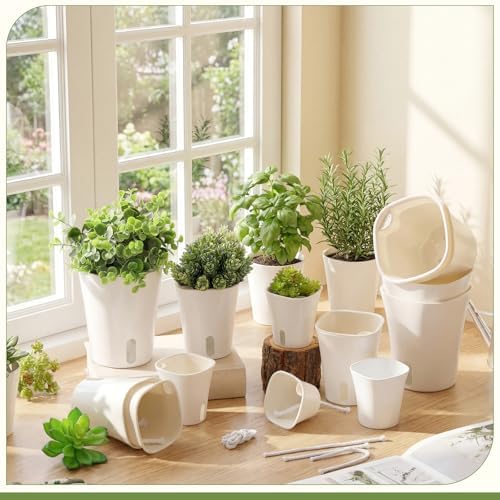 Ziliny 9 Pcs Self Watering Pots Plastic Plant 3 Sizes Flower Plant Pot with Inner White Flower Pots for Indoor House Plants Plastic Self Watering Pot for Herbs Flowers (Xs,S,M) - Image 6