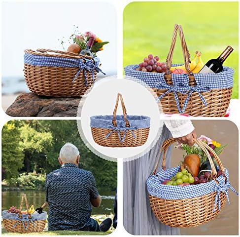 G GOOD GAIN Wicker Picnic Basket with Double Folding Handles,Willow Picnic Hamper,Natural Hand Woven Easter Basket,Easter Eggs and Candy Basket,Bath Storage,Gift Packing Basket.Blue - Image 5
